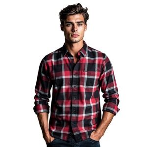 NWT Volcom Red & Black Plaid Flannel Casual Button Down Shirt